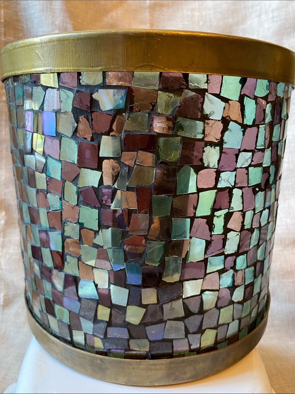 Brass Mosaic Wall Sconce Candle Holder - Iridescent Tile